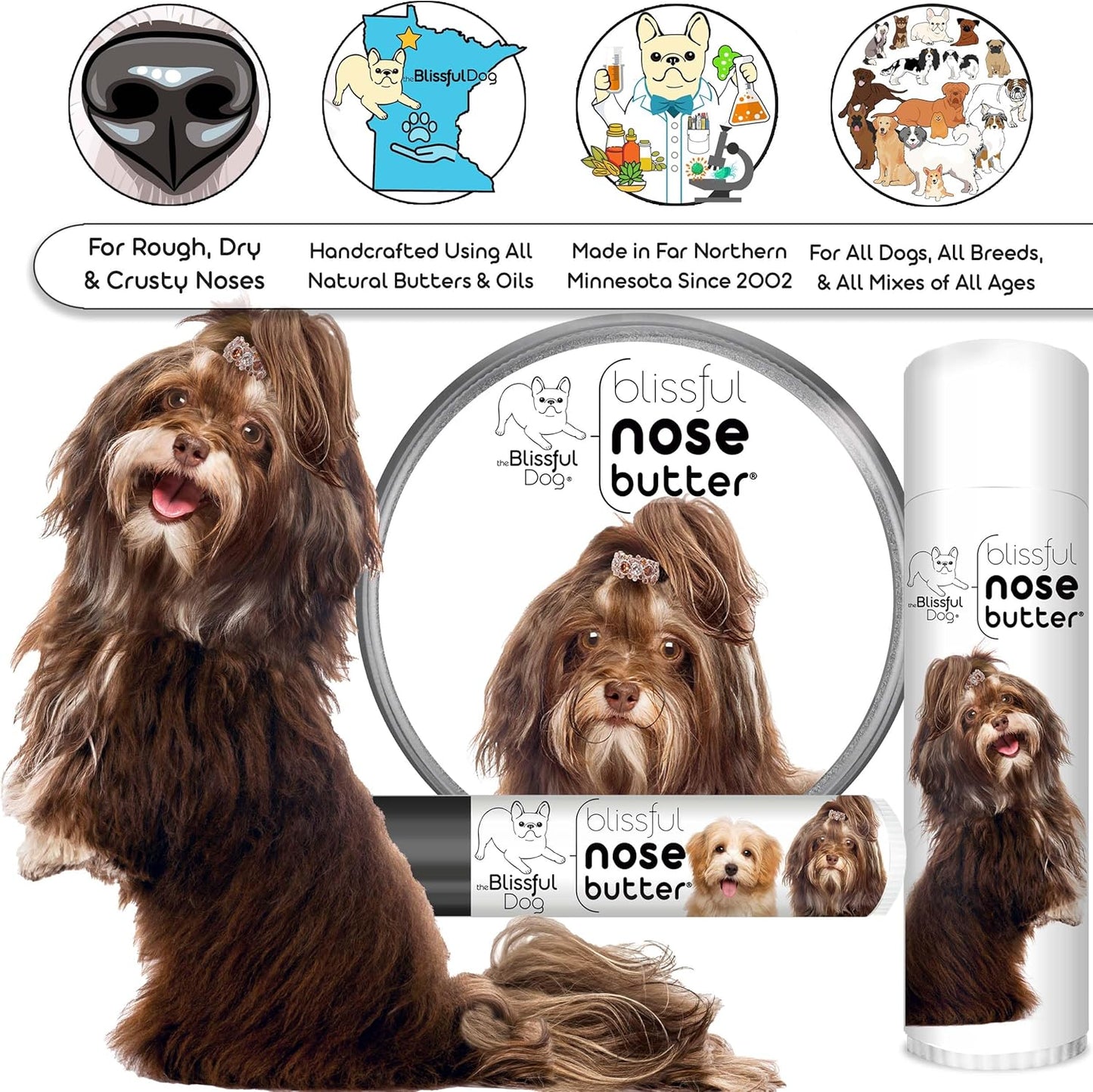 The Blissful Dog Havanese Nose Butter for Dry, Cracked Skin, Lick-Safe Dog Nose Balm with Moisturizing Shea Butter, Almond, Olive, and Essential Oils, Pet Supplies, Uncented, 8 oz. - Pet Explorer