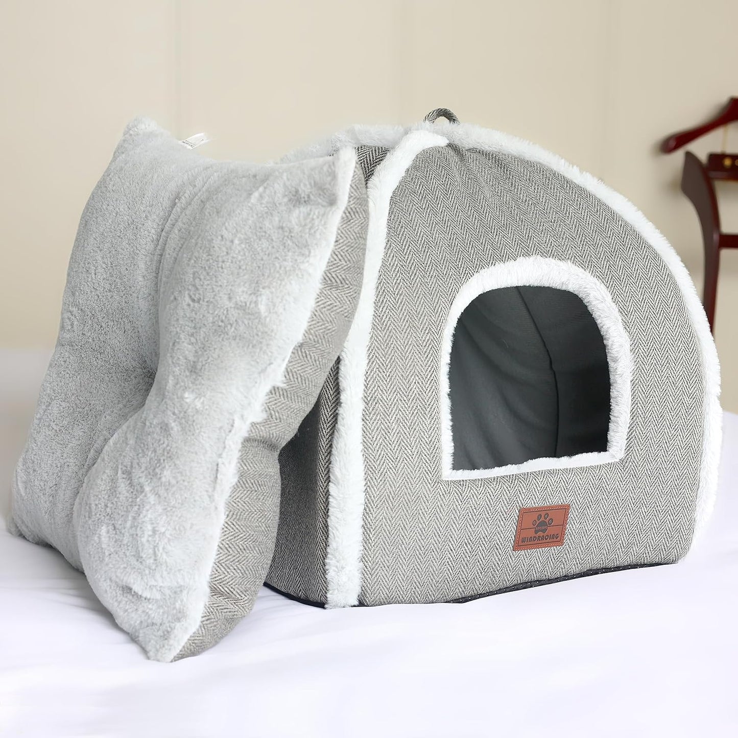 Cat Bed for Indoor Cats - Cat Cave Bed Cat House Cat Tent with Removable Washable Cushioned Pillow, Soft and Self Warming Kitten beds,Cat Beds & Furniture （Large Grey） - Pet Explorer