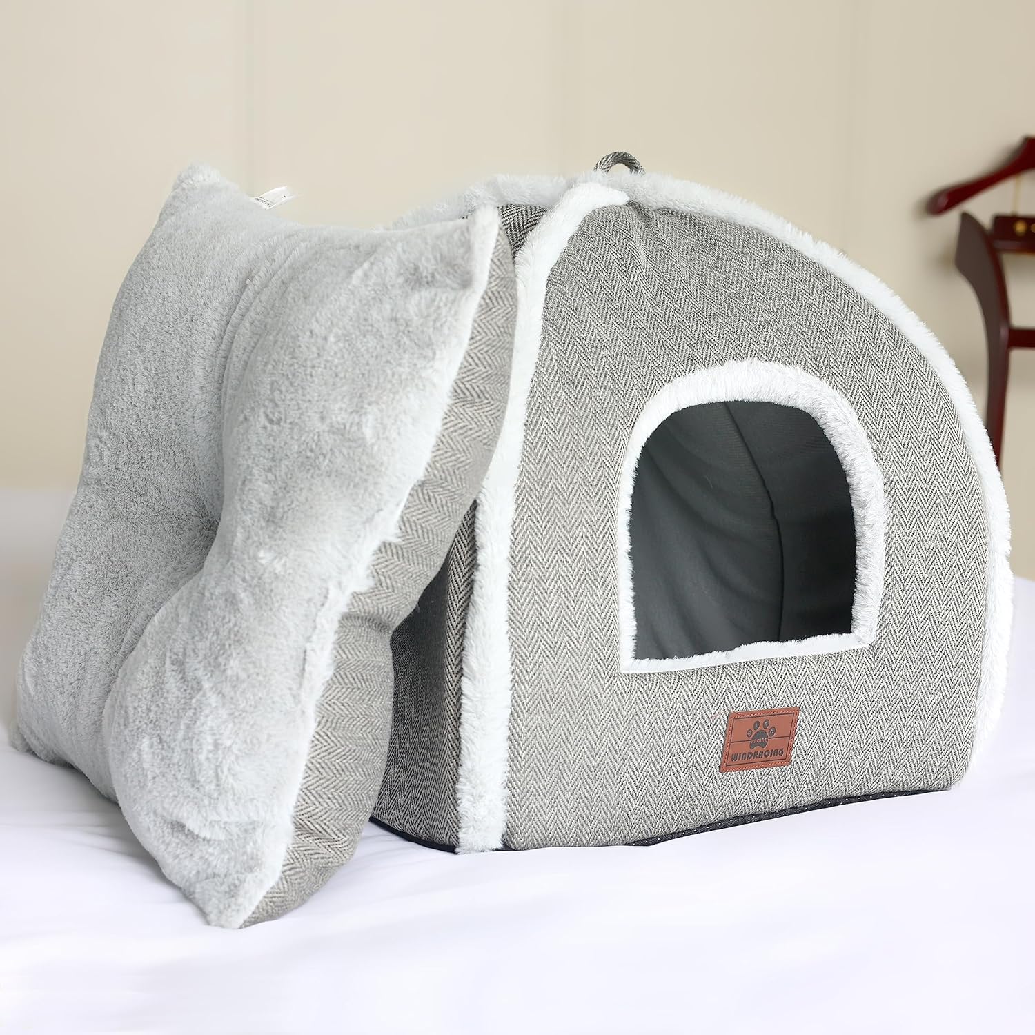 Cat Bed for Indoor Cats - Cat Cave Bed Cat House Cat Tent with Removable Washable Cushioned Pillow, Soft and Self Warming Kitten beds,Cat Beds & Furniture （Large Grey） - Pet Explorer
