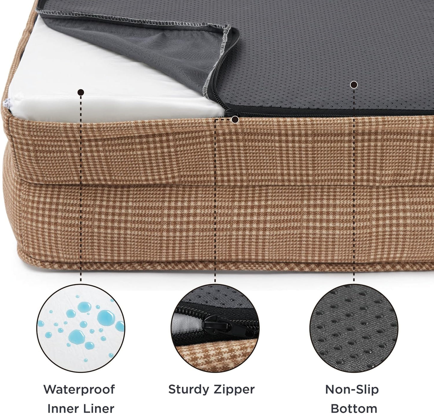 Bedsure Orthopedic Dog Beds Large Sized Dog - Washable Large Dog Cat Bed Waterproof, Comfort Dogs Couch Sofa with Washable Removable Cover, Pet Bed with Nonskid Bottom, Plaid-Brown, 35" - Pet Explorer
