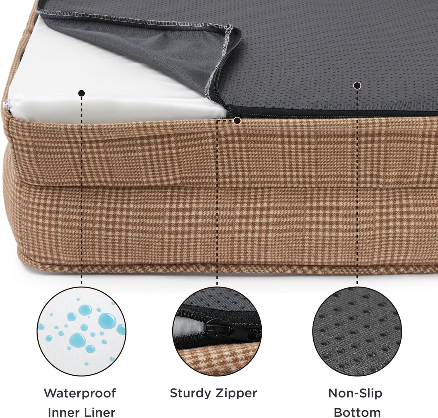 Bedsure Orthopedic Dog Beds Large Sized Dog - Washable Large Dog Cat Bed Waterproof, Comfort Dogs Couch Sofa with Washable Removable Cover, Pet Bed with Nonskid Bottom, Plaid-Brown, 35" - Pet Explorer