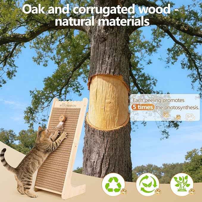 Natural Cork cat Scratching Post-Cat Scratching Pad-cat beds for Indoor Cats-Scratching Board Toy-cat ramp-cat Scratch with 2 Pcs Cardboard,Easy Replace-Eco-Friendly Sustainable-cat Gifts