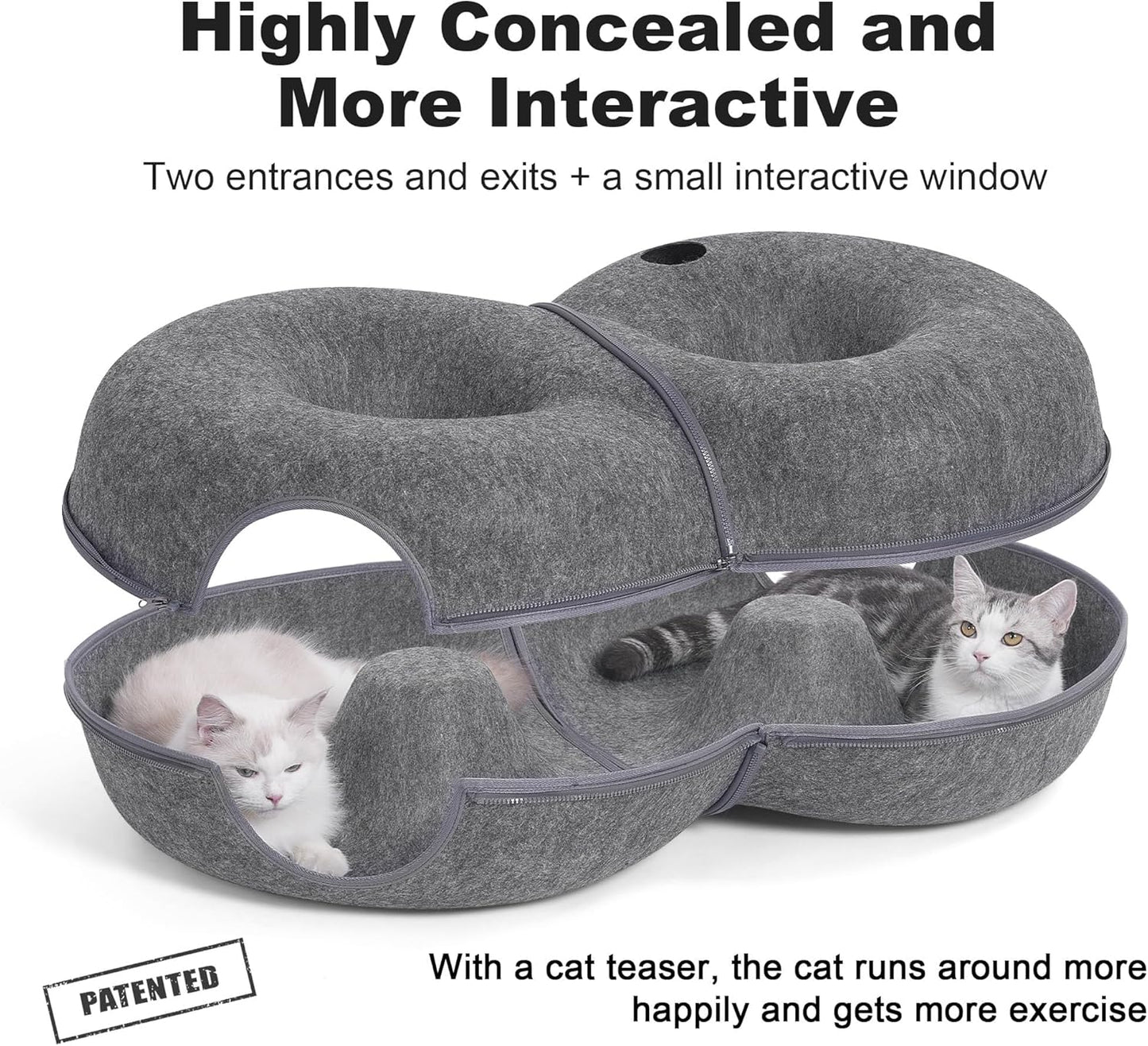 8-Shaped Large Cat Tunnel Bed for Indoor Cats, Infinite Circulation Peekaboo Cat Cave with 12 Toy Balls, Cat Donut Tunnel for Cats up to 30 Pounds (Dark Grey, L 38x24x11in) - Pet Explorer