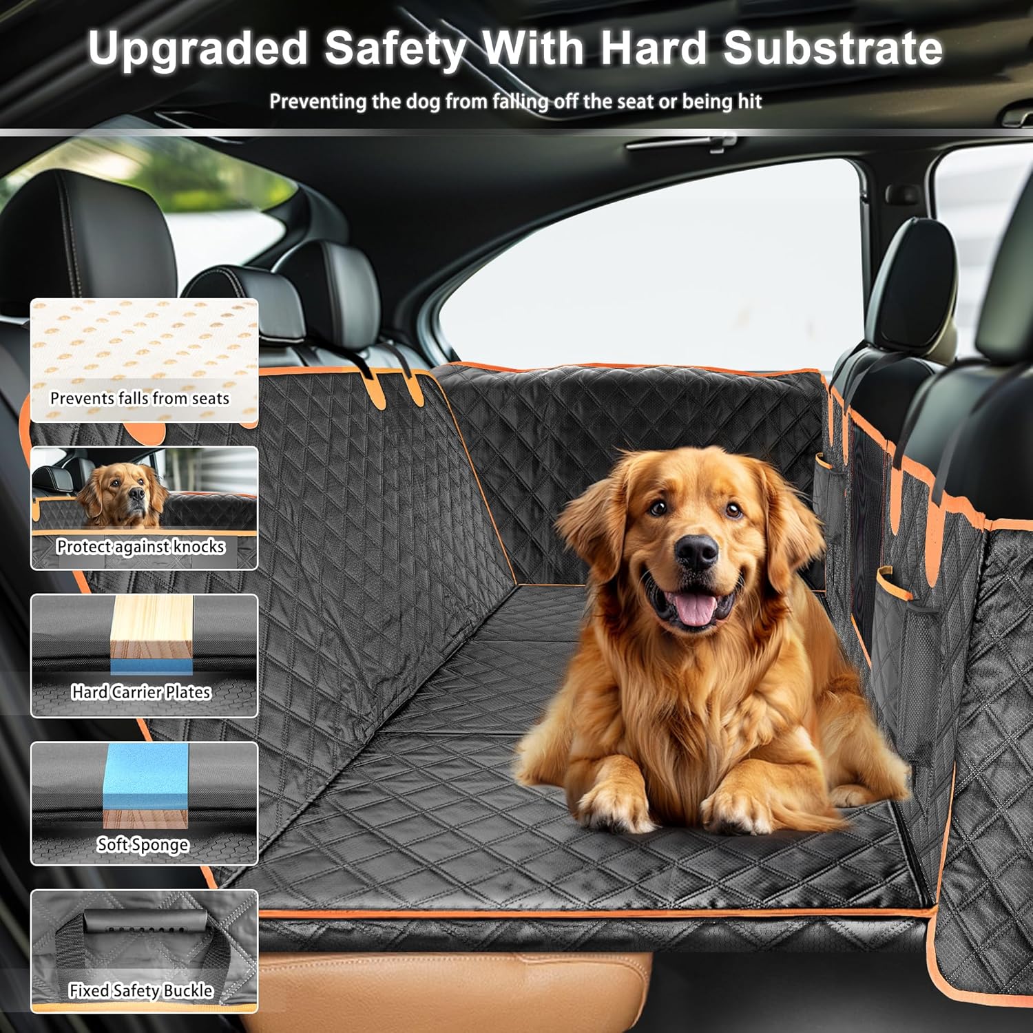 Dog Car Seat Cover for Back Seat, Hard Bottom Car Seat Cover for Dogs with Door Protectors for Traveling and Camping with Pets, Dog Car Seat Waterproof and Scratch-Resistant, Suitable for Cars - Pet Explorer
