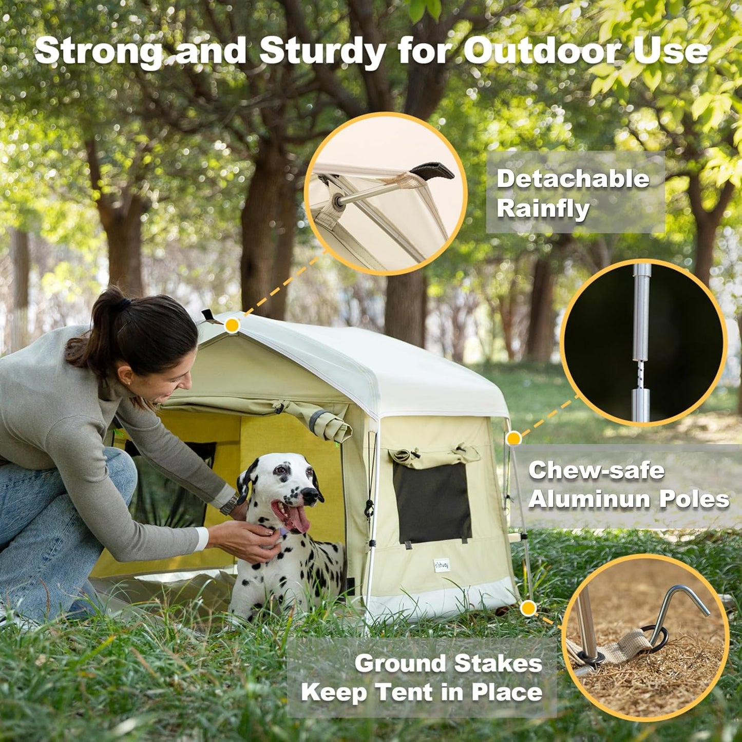 Dog Tent Cotton Fabric, Aluminum Poles and Camping Mat, Outdoor Weatherproof, Dog House Outdoor, Breathable with 2 Side Windows, Portable and Collapsible (Green, Large) - Pet Explorer