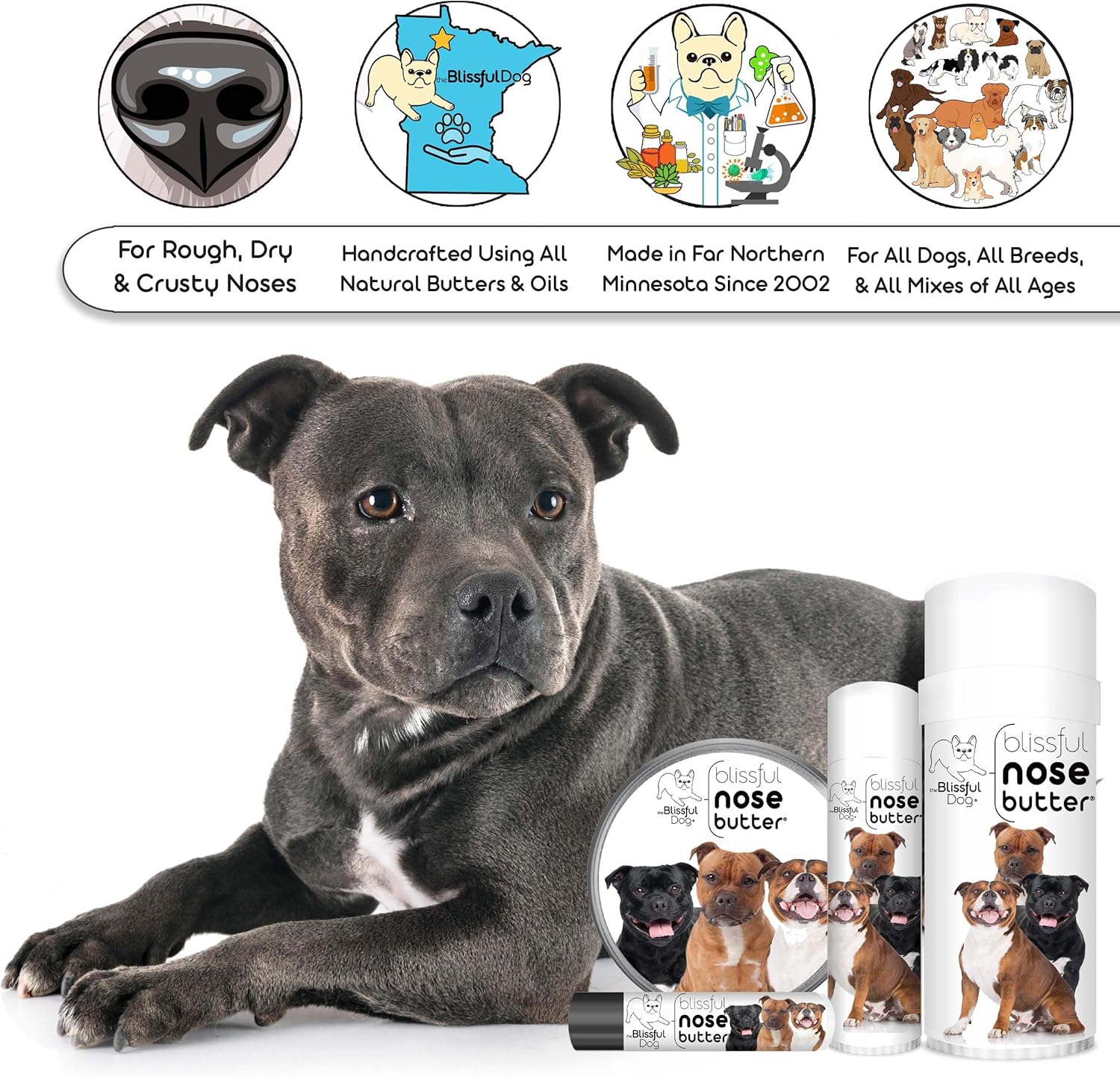 The Blissful Dog Staffordshire Pitbull Terrier Unscented Nose Butter - Dog Nose Butter, 0.50 Ounce - Pet Explorer