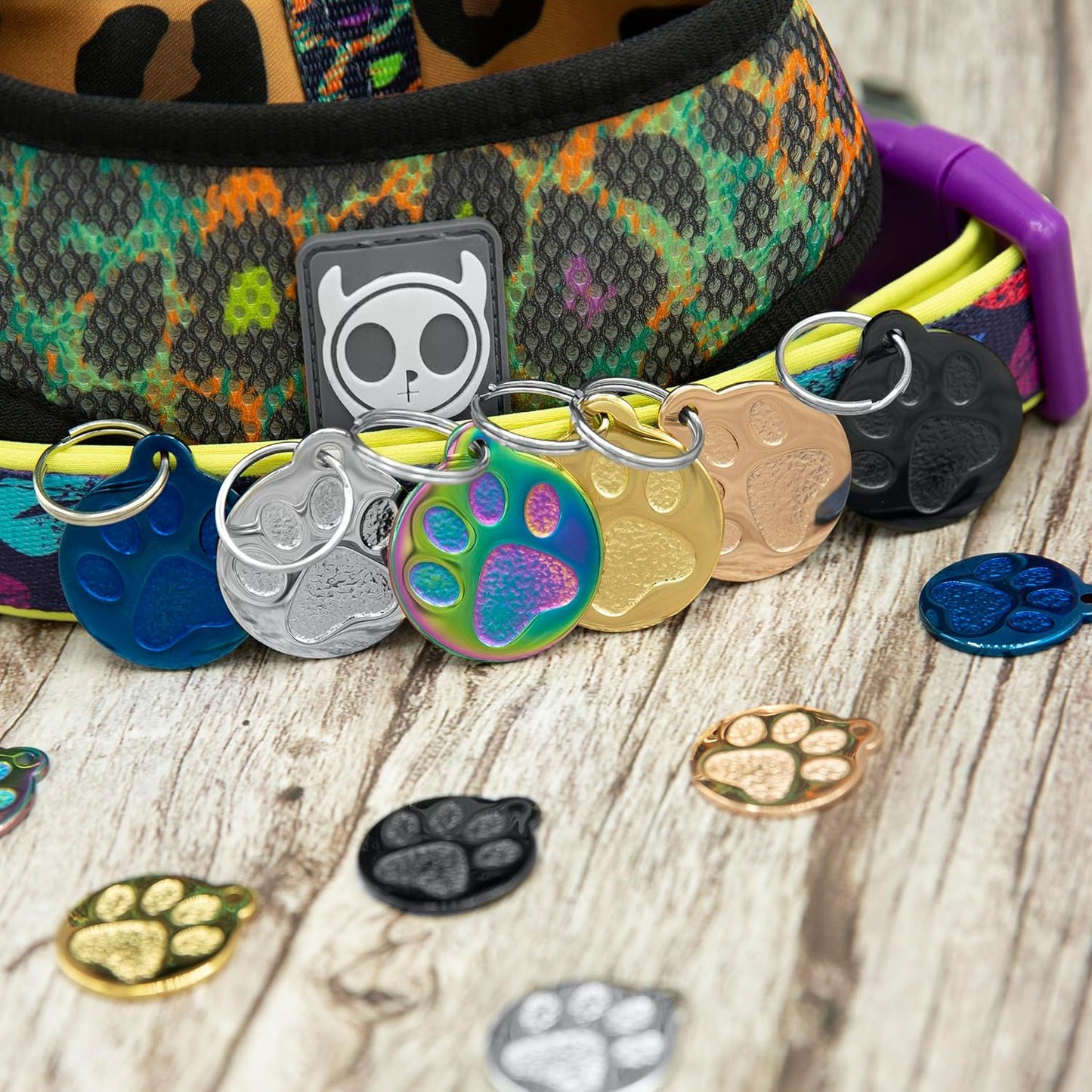 Engraved Pet Tag for Dogs and Cats - Personalized Front & Back up to 4 Lines of Text Custom Engraved ID, Round Paw Print Solid Plating Stainless Steel Nebula Regular - Pet Explorer