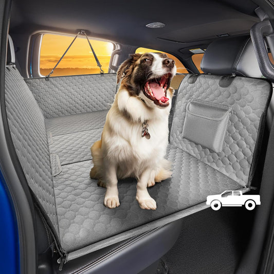 SHARLOVY XL Truck Back Seat Extender for Dogs, Large Hard Bottom Dog Car Seat Cover for Back Seat, Heavy Duty Dog Car Hammock, Waterproof Pet Seat Covers for Trucks, F150, Ram1500 and Large SUV - Pet Explorer