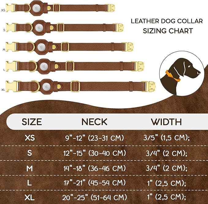 Leather Airtag Dog Collar - Soft Tracking Dog Collar with Apple AirTag Holder and Metal Buckle - Safety GPS Pet Collars for Small Medium Large Dogs Puppy Pink Red (Brown, XL, 20"-25" Neck Fit)