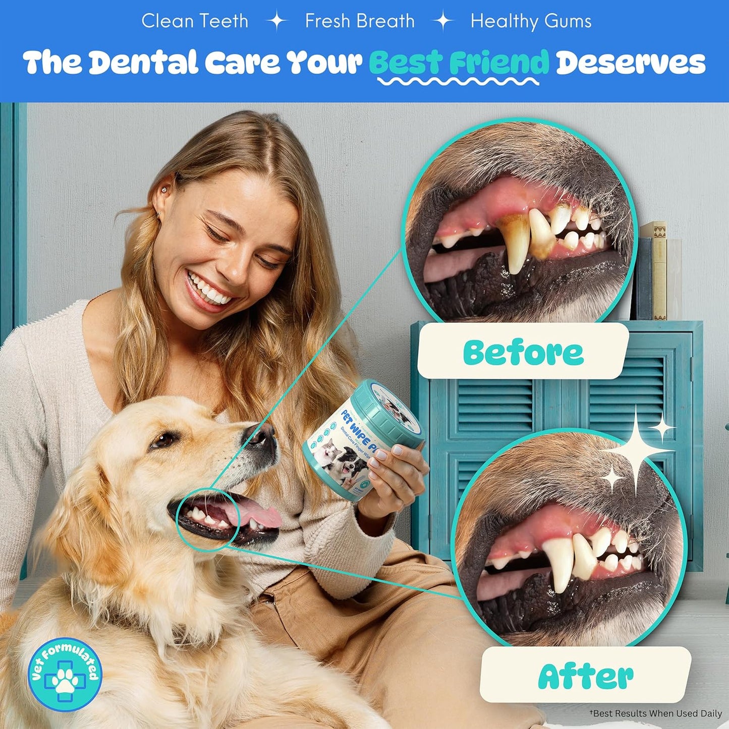 All-in-1 Dog Teeth Cleaning Wipes | Enzymatic Whitening + Micro Scrubbing Beads | No Mess, Pet Dental Wipes & Finger Tooth Brushing Kit | Plant-Based Dental Care for Cats & Dogs (60 Count) - Pet Explorer