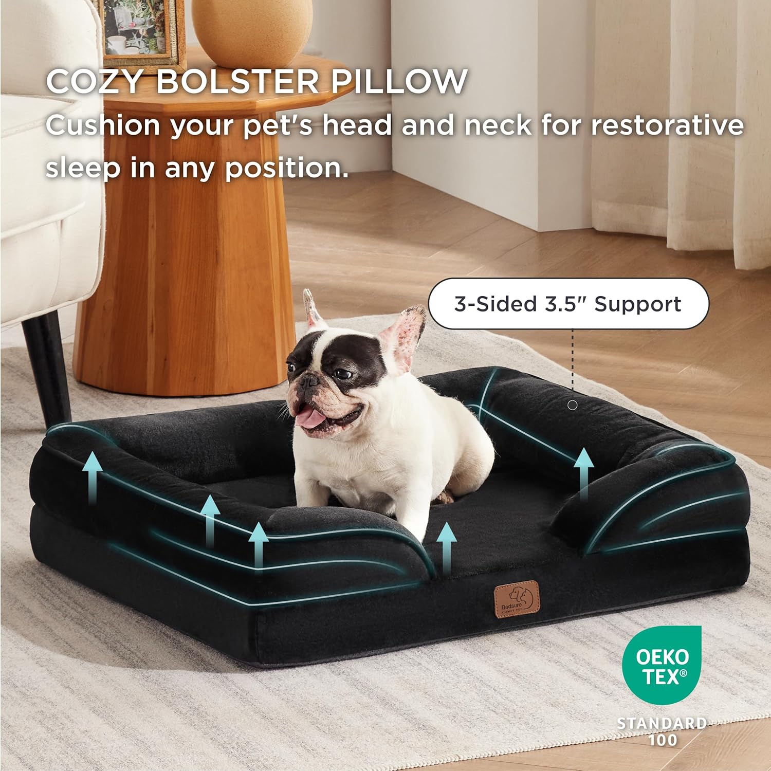 Bedsure Orthopedic Dog Bed Medium Size Dogs - Washable Medium Dog Cat Bed Waterproof, Comfort Pet Couch Sofa with Washable Removable Cover, Pets Bed with Nonskid Bottom, Black, 28" - Pet Explorer