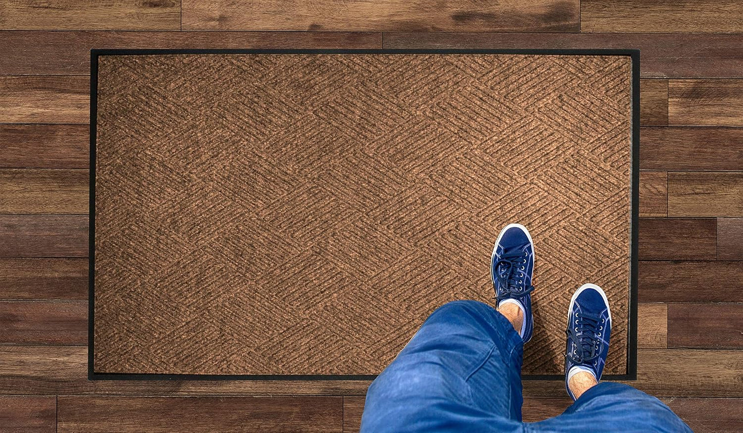 WaterHog Diamond | Commercial-Grade Entrance Mat with Rubber Border – Indoor/Outdoor, Quick Drying, Stain Resistant Door Mat (Medium Brown, 4' x 8')