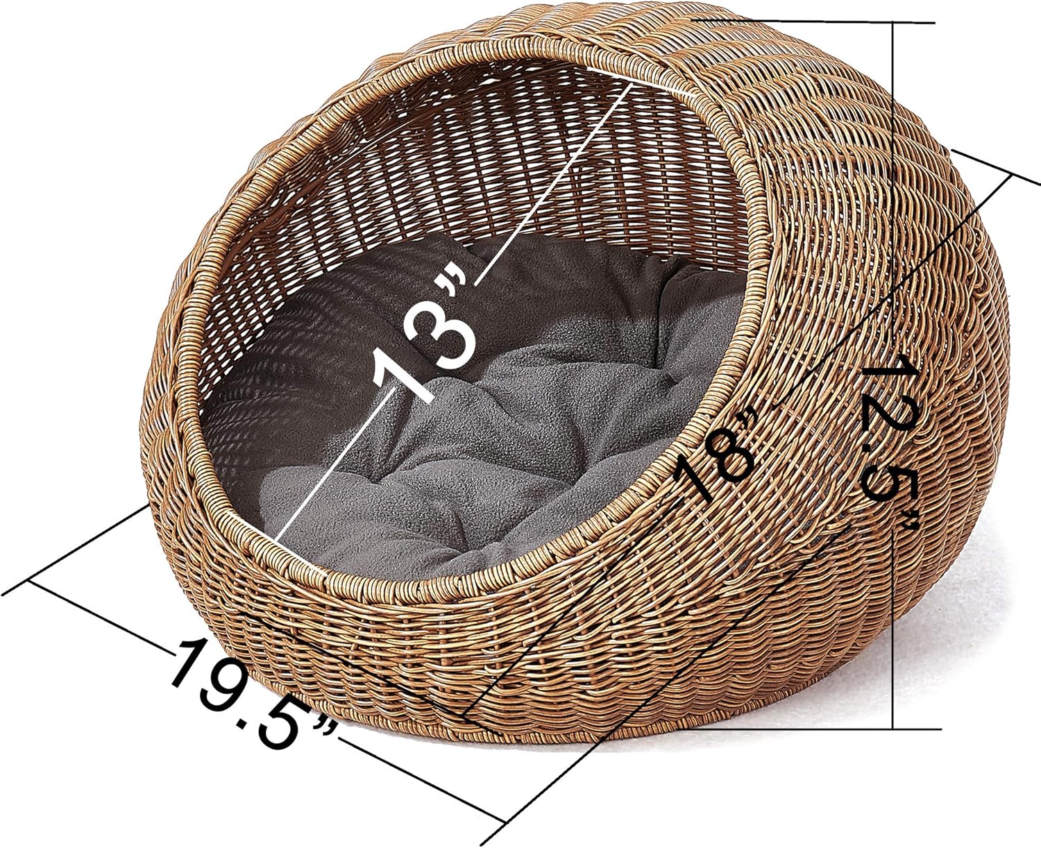 D+GARDEN Wicker Cat Bed Dome for Medium Indoor Cats - a Covered Cat Hideaway Hut of Faux Rattan Houses Pets in Dome Basket, Washable - Pet Explorer
