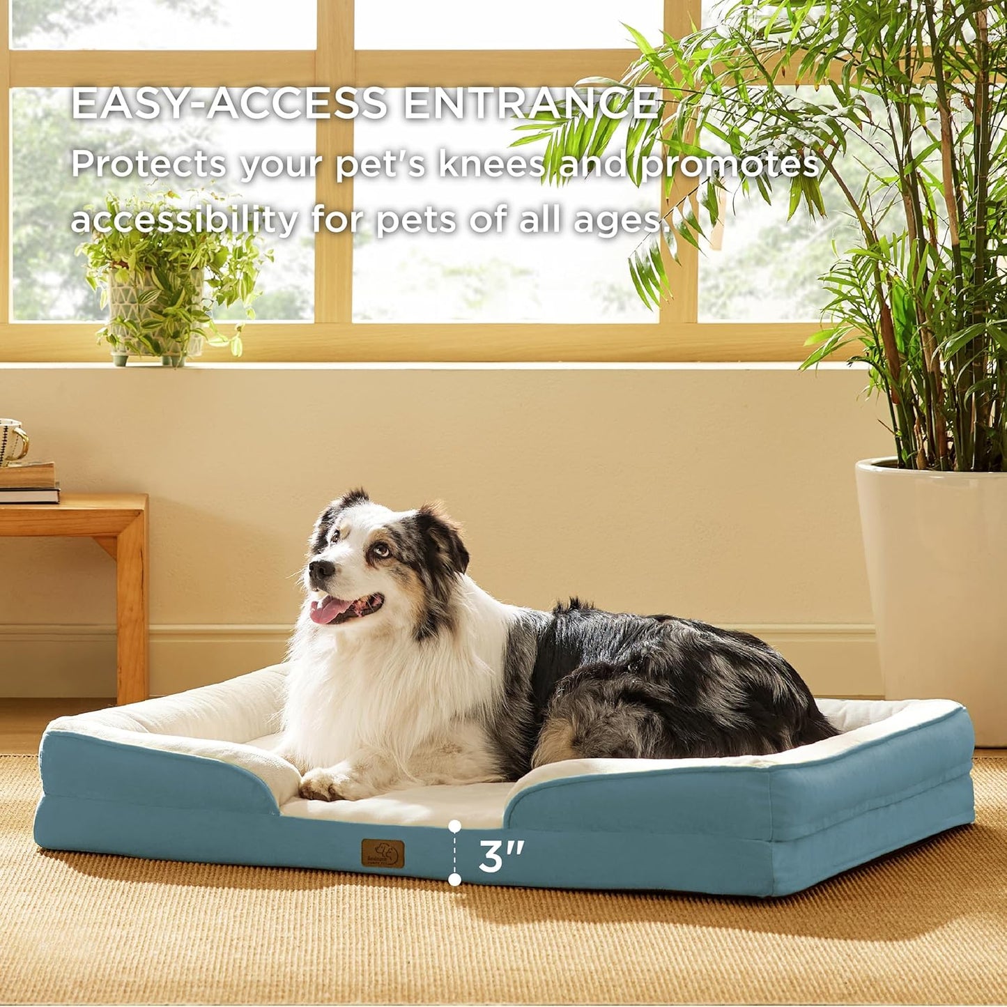 Bedsure XL Orthopedic Dog Bed for Extra Large Dogs - Washable XLarge Dog Cat Bed Waterproof, Comfort Dogs Couch Sofa with Washable Removable Cover, Pet Bed with Nonskid Bottom, Dune Haze Blue, 42" - Pet Explorer