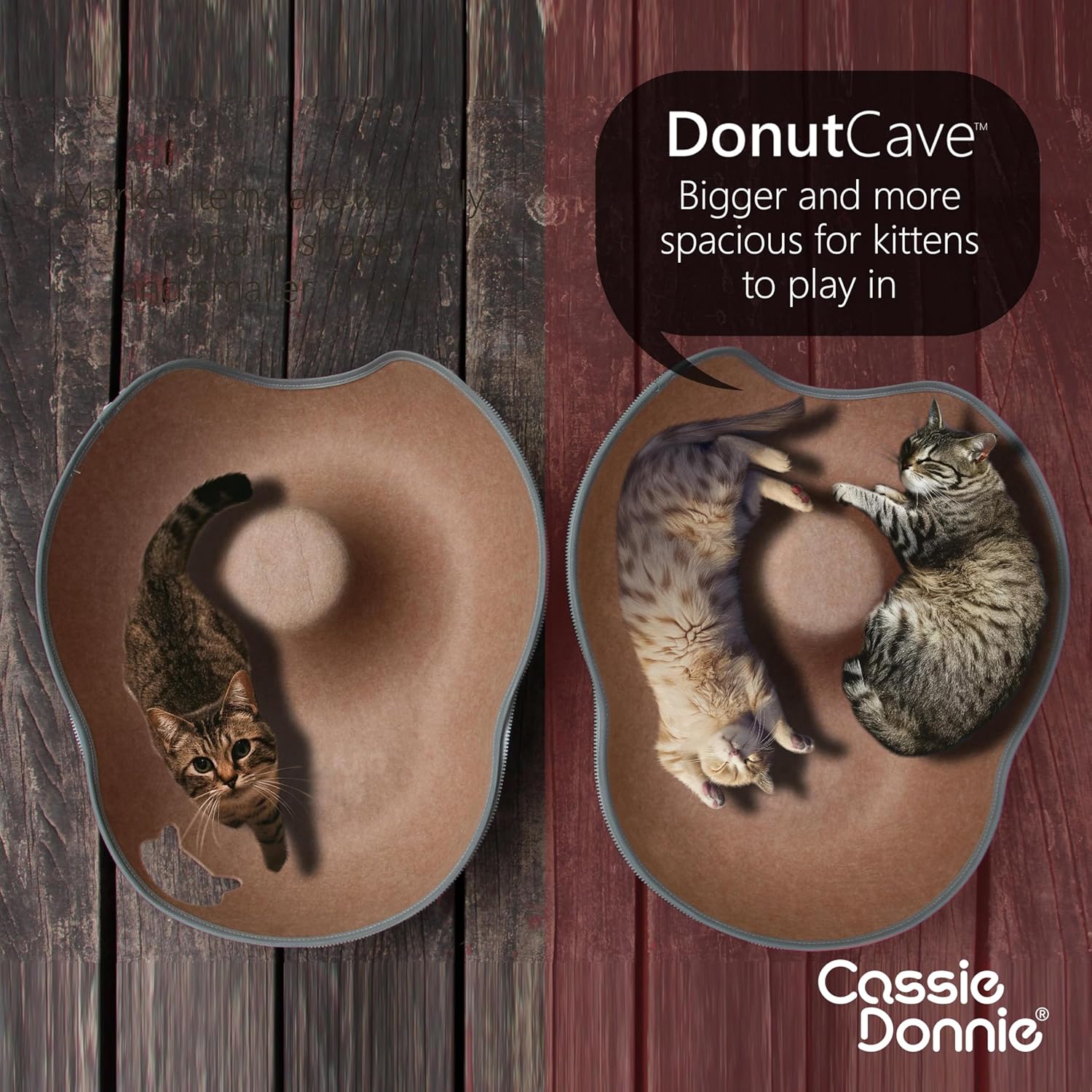 Cat Tunnel Bed for Indoor Cats, Medium Large, Donut Cave House up to 22 Lbs, Spacious for 2 Kittens (Brown) - Pet Explorer