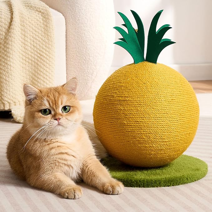 Pineapple Cat Scratching Post, Cute Cat Scratcher with Sisal Rope, Cat Scratch Post for Indoor Adult Cat and Kitten, Cat Scratching Ball