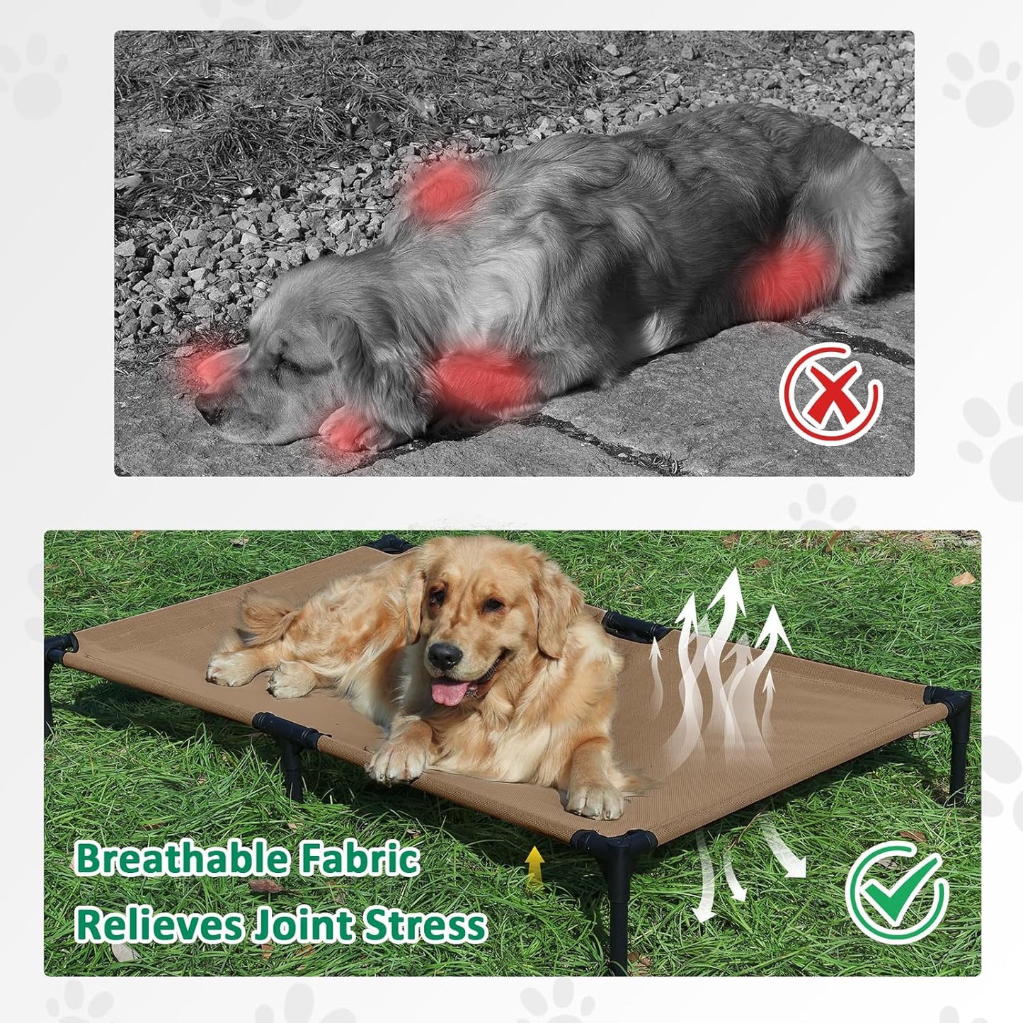 XL Dog Cot, Elevated Pet Bed, XLarge Raised Outdoor Dog Beds with Frame, Breathable Mesh and Anti-Slip Feet, Lifted Pet Hammock Indoor (XL, Brown) - Pet Explorer