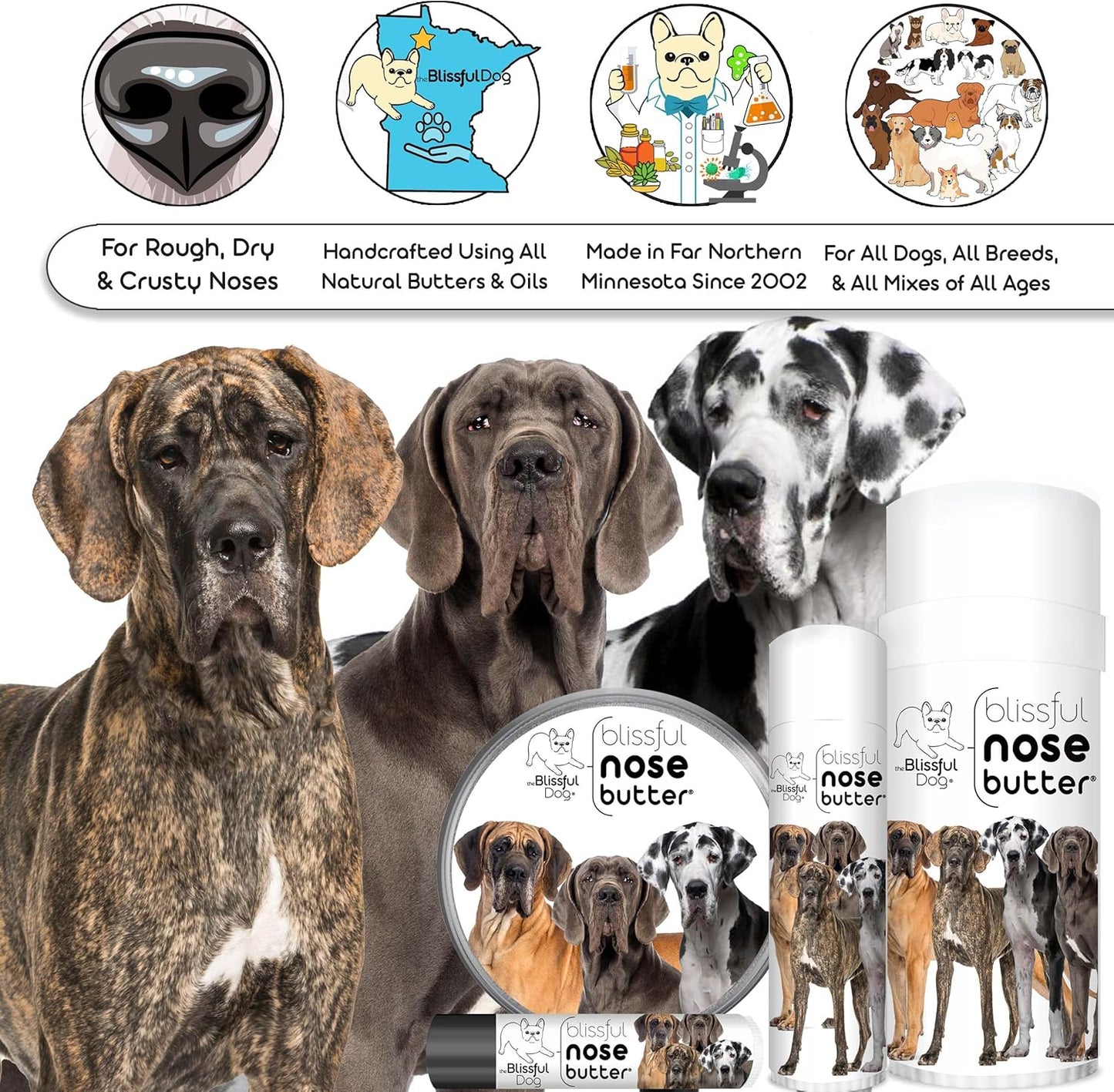 The Blissful Dog French Great Dane Nose Butter for Dry, Cracked Skin, Lick-Safe Dog Nose Balm with Moisturizing Shea Butter, Almond, Olive, and Essential Oils, Pet Supplies, Uncented, 0.50 oz. - Pet Explorer