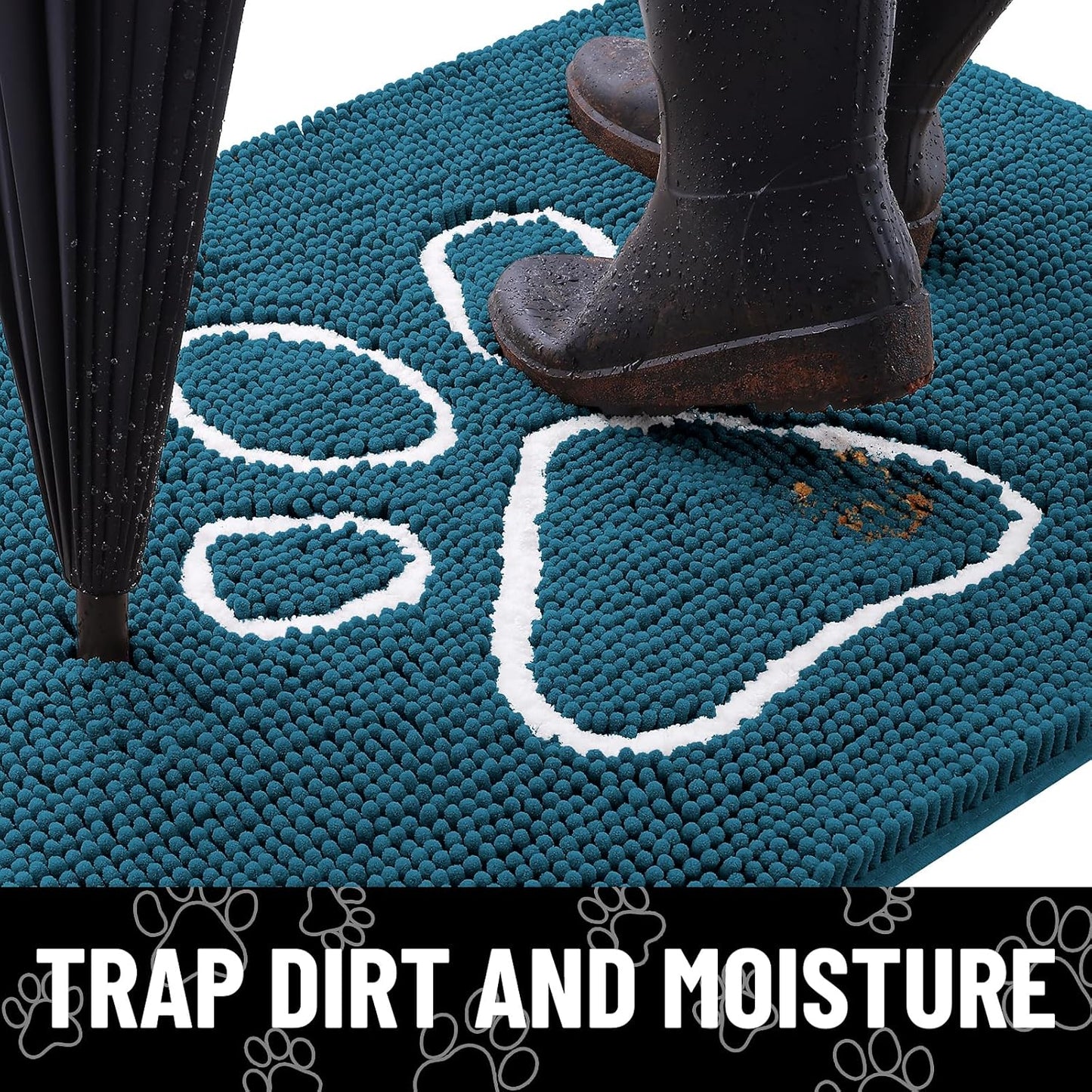Smiry Dog Door Mat for Muddy Paws, Absorbent Dirt Trapper Non Slip Quick Dry Washable Chenille Mat for Mud Dogs, Entry Rug for Indoor and Outdoor (70x24 Inches, Atlantic Blue)