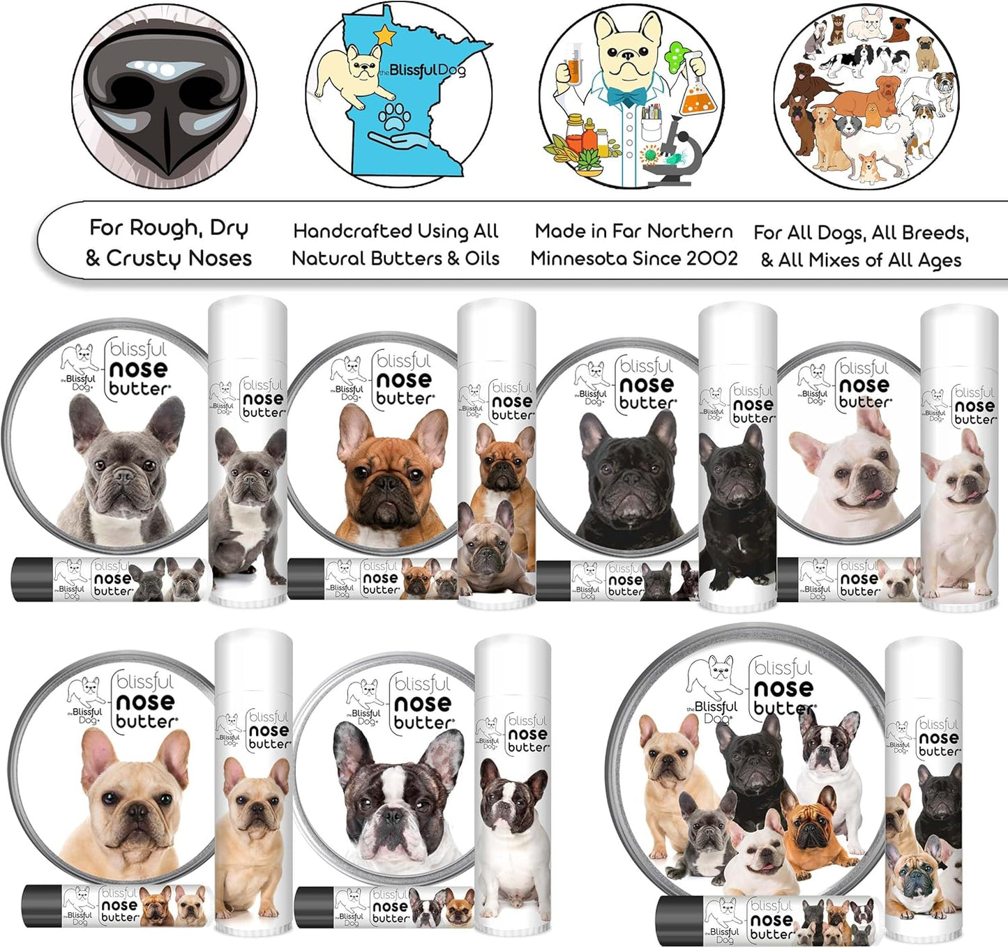 The Blissful Dog French Bulldog Black Masked Fawn Nose Butter, Versatile Dog Nose Balm for Dry Nose, Handcrafted Nose Moisturizer, Easy-to-Apply Dog Essentials, Unscented, 1 oz. - Pet Explorer