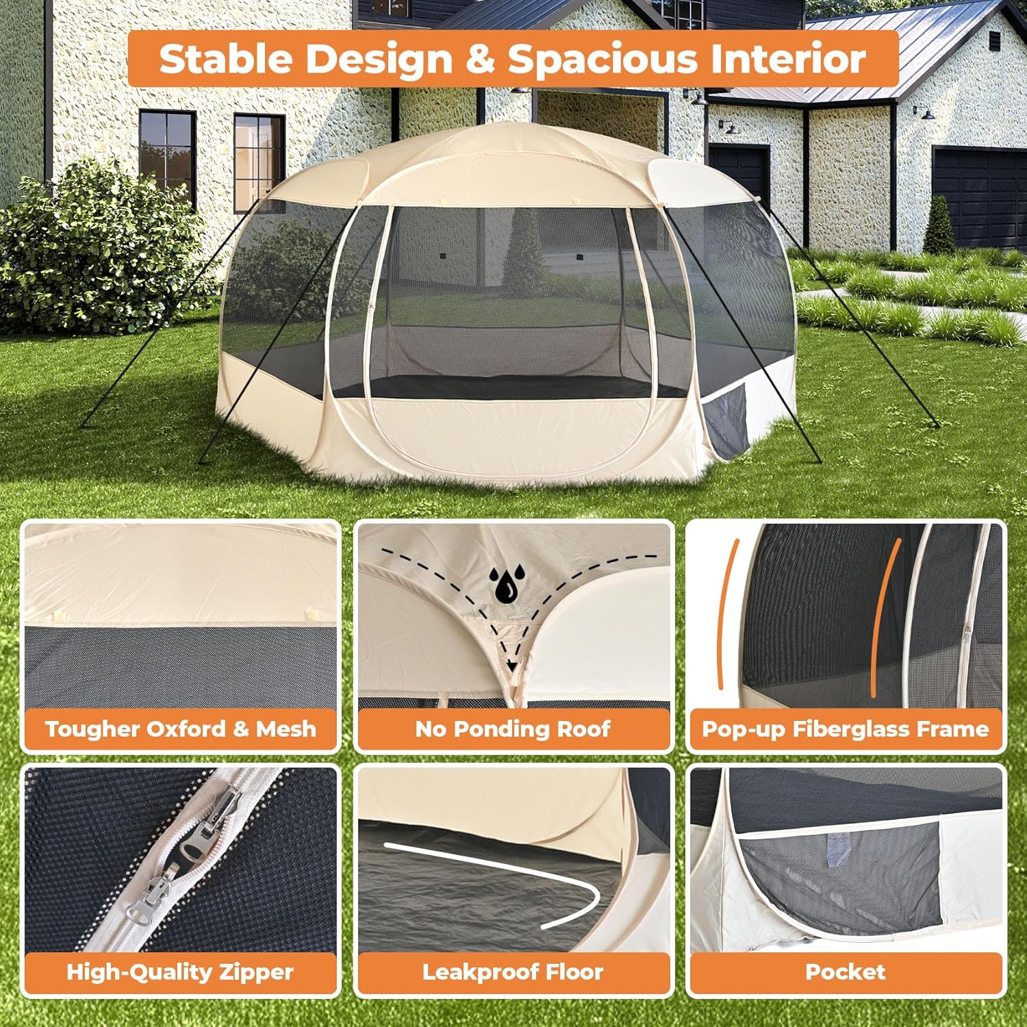 EighteenTek XXLarge Popup Portable Dog Houses, 10'x4.8'H Assembly-Free Gazebo-Style Dog Cot Cat Playpen Screen Pet Tent Sun Shade Shelter Dog Bed with Canopy for Outdoor Anti-Bugs with Leakproof Floor - Pet Explorer