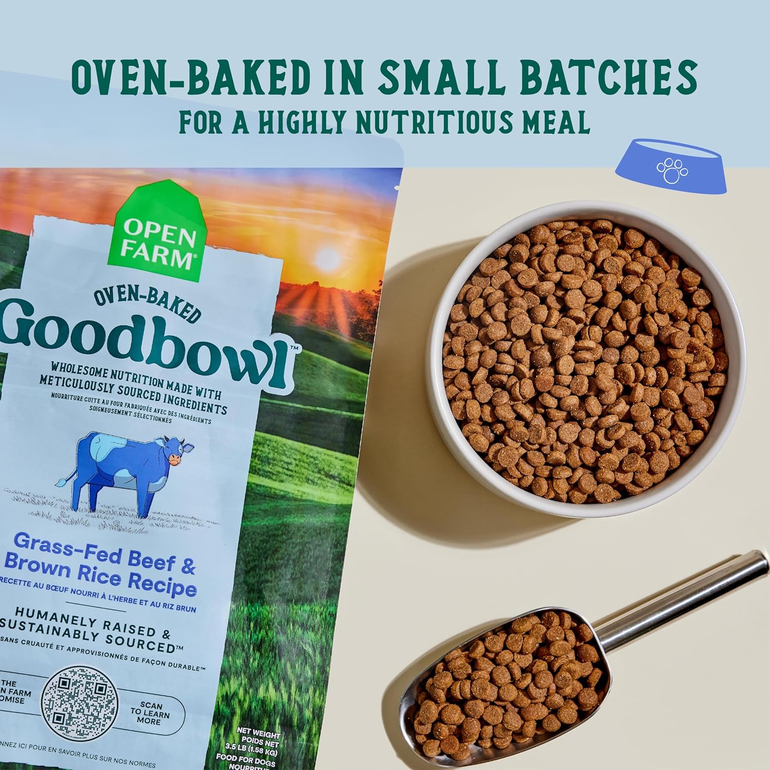 Open Farm Goodbowl, Oven-Baked Small Batch Dry Dog Food - Grass-Fed Beef & Brown Rice Recipe, Includes Non-GMO Produce & Grains, 22lb Bag (352oz Bag) - Pet Explorer