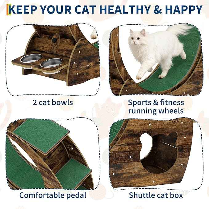 55" Multi-Cat Exercise Wheel with 3-Level Jumper & Scratching Pad - Silent TPE Spinner Activity Center with Rest Area to Prevent Boredom and Obesity in Indoor Cats