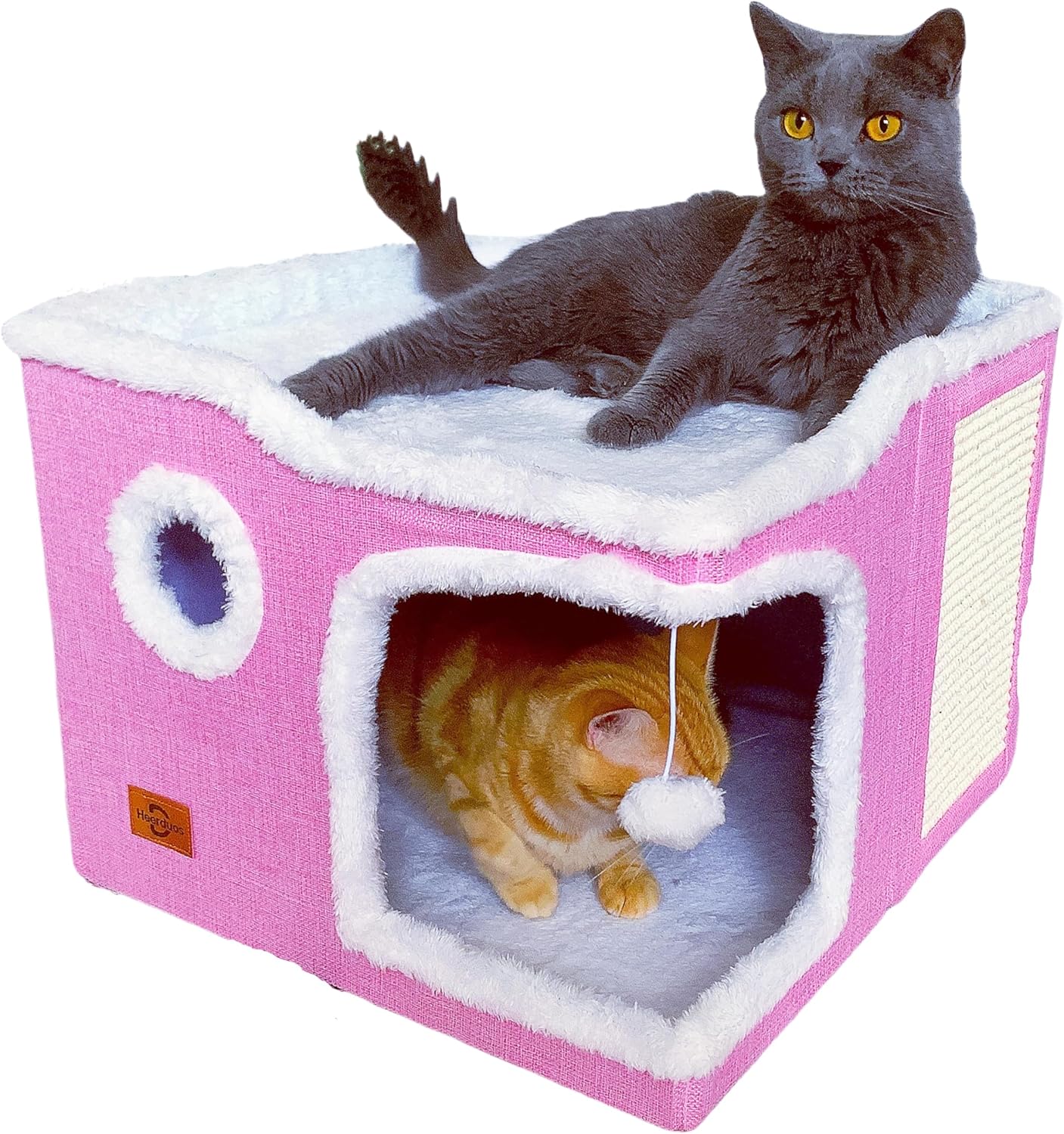 Cat Bed for Indoor Cats,Covered Cat Cave House & Furniture with Scratch Pad,Foldable Cat Hideaway Hut Cute Cat Condo with Soft Washable Mat for Multi Small Pet Under 30 lbs, Pink - Pet Explorer