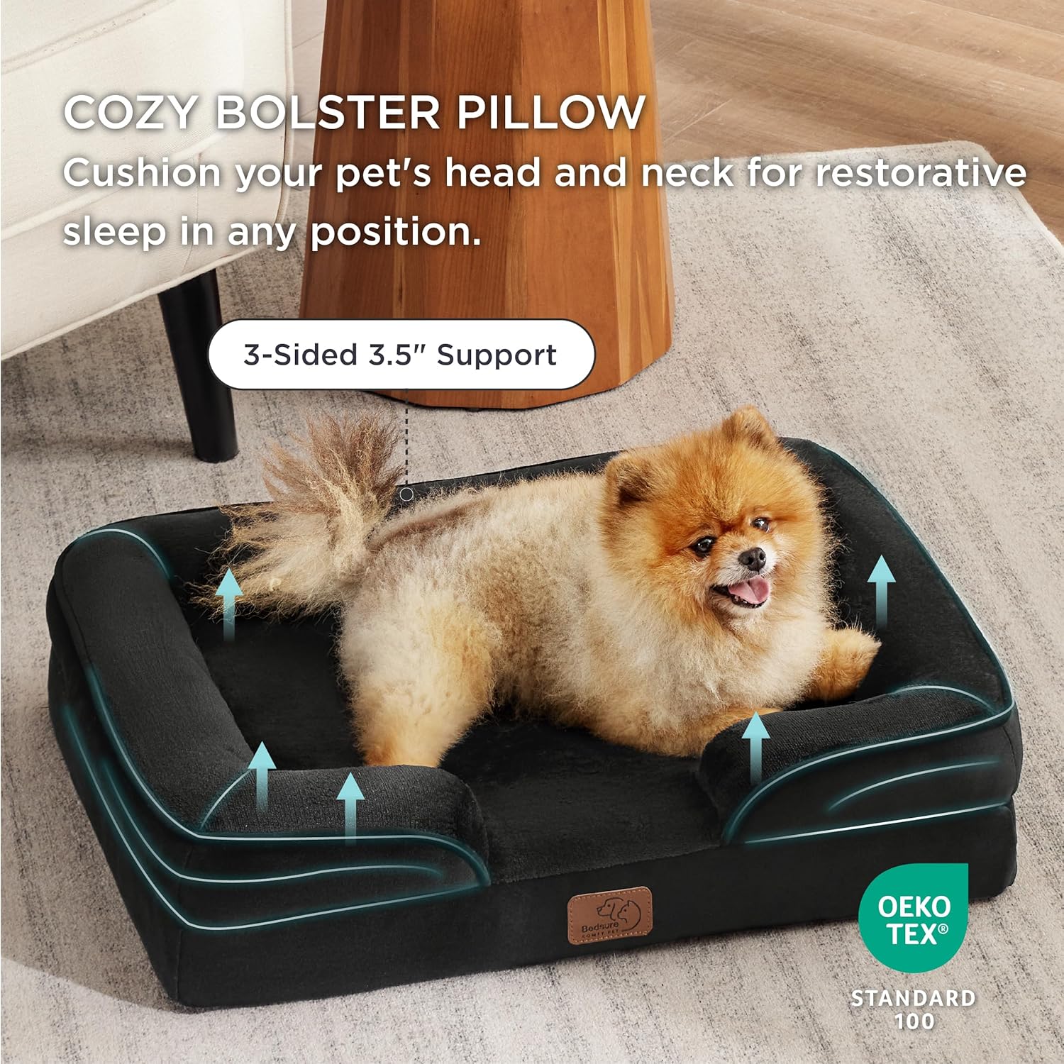 Bedsure Orthopedic Dog Beds for Small Dogs - Washable Small Dog Cat Bed Waterproof, Comfort Pet Couch Sofa with Washable Removable Cover, Pets Bed with Nonskid Bottom, Black, 24" - Pet Explorer