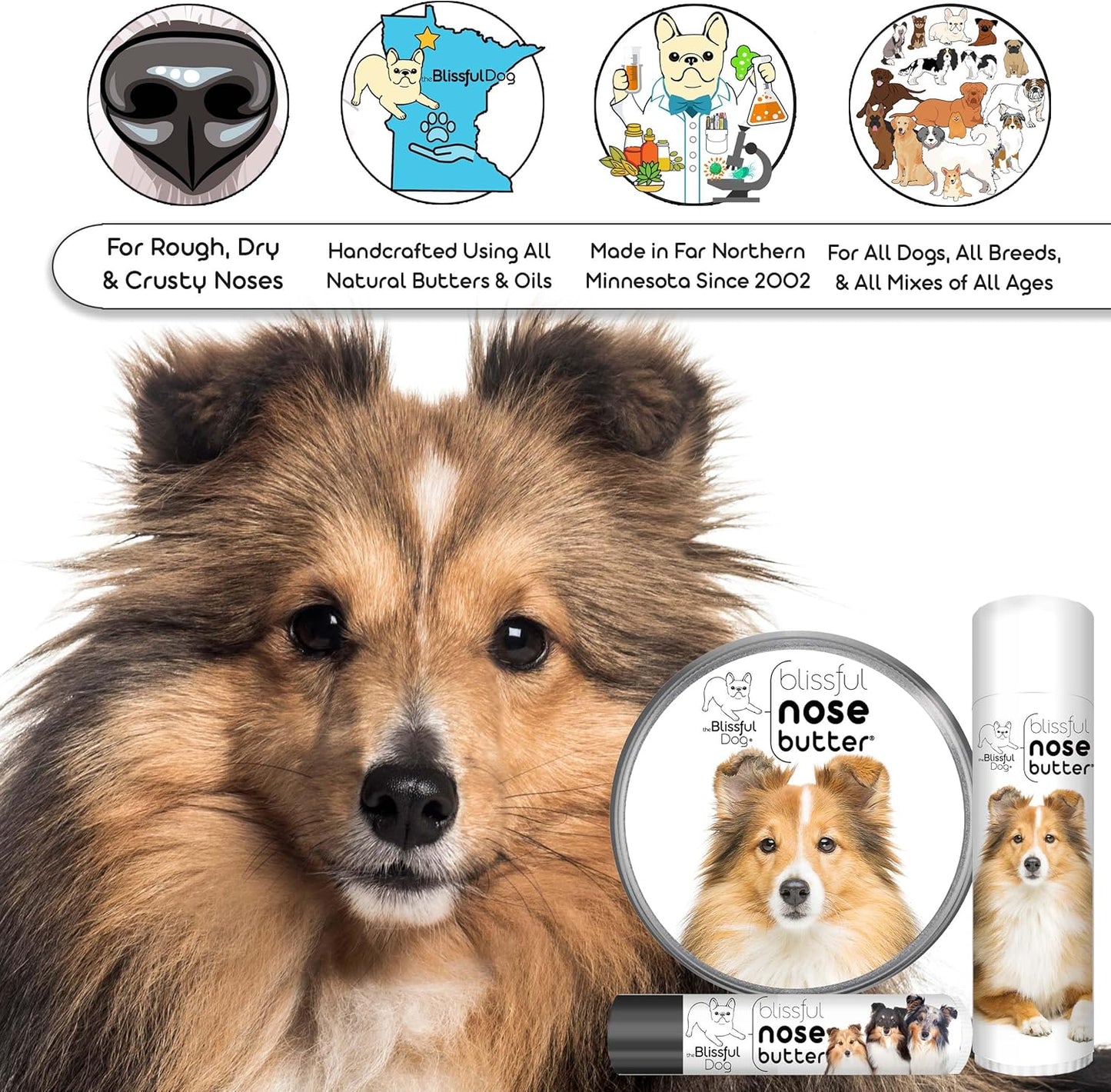 The Blissful Dog Shetland Sheepdog Unscented Nose Butter - Dog Nose Butter, 2 Ounce - Pet Explorer