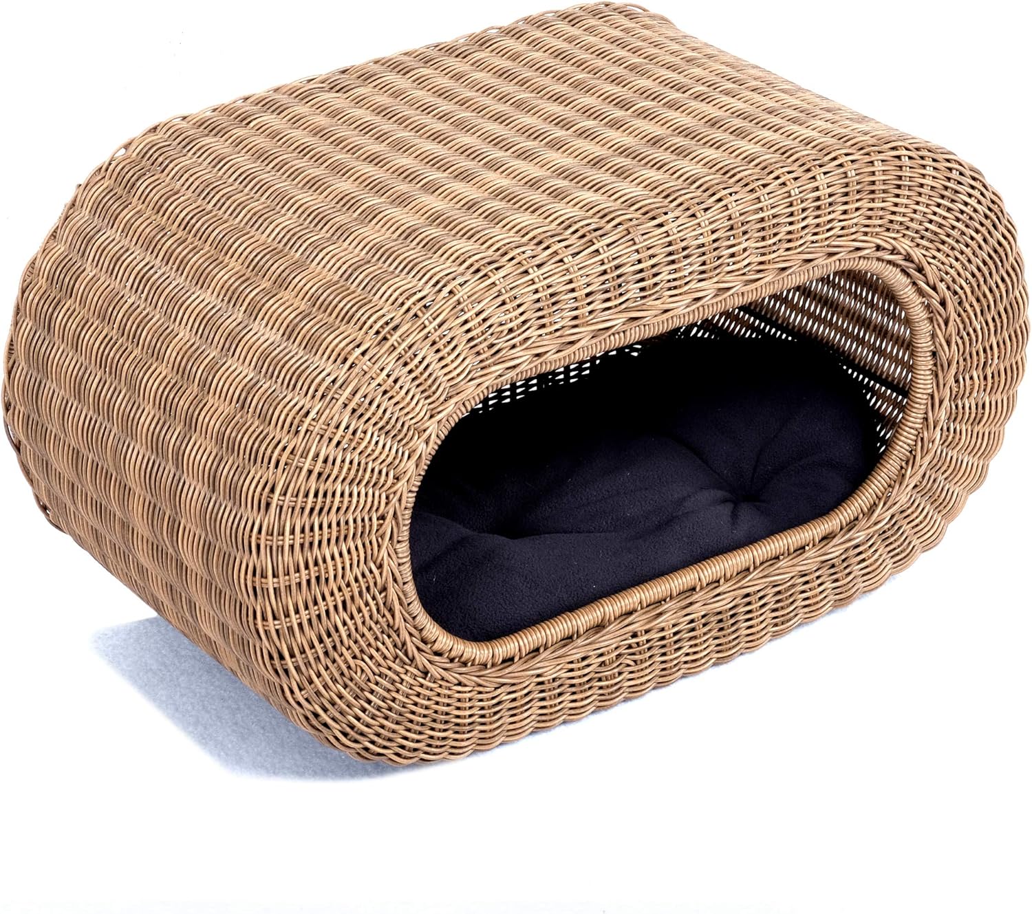 Fun Stackable Wicker Cat Hideaway House - Interactive Play Rattan Cat House for Indoor Cats Kitty, Pet Friendly Top/Side House Entry, Cat Bed Enclosed - Pet Explorer