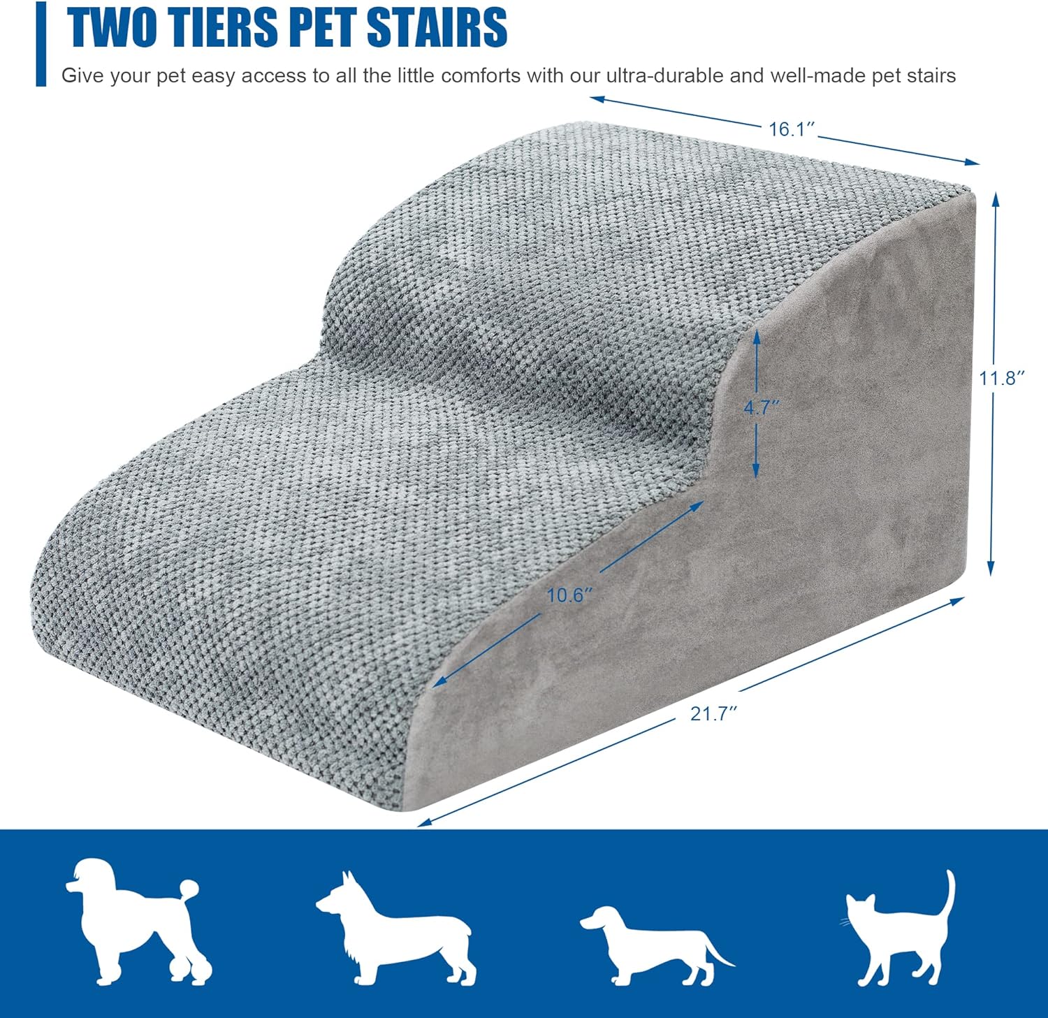Dog Stairs for Small Dogs - High Density Foam Pet Steps, Extra Wide Dog Ramp with Non-Slip Bottom for High Beds, Couch and Sofa, Best for Dogs Injured, Older Doggy Cats - Pet Explorer