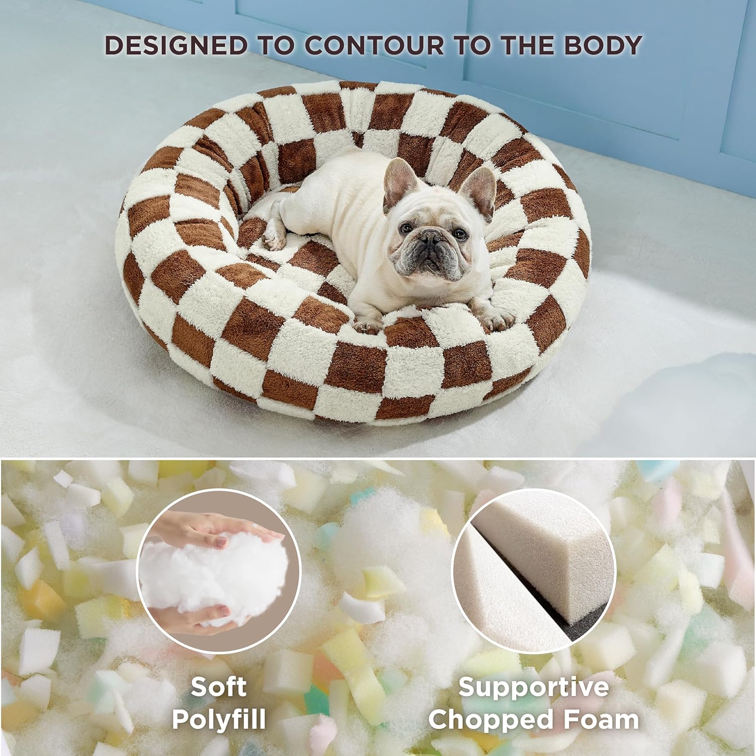 LE SURE Donut Medium Dog Bed - Round Cat Beds for Indoor Anti-Anxiety Calming Pet Beds, Washable Cute Modern Beds with Teddy Sherpa Plush & Anti Slip Bottom, 30 Inch, Brwon - Pet Explorer