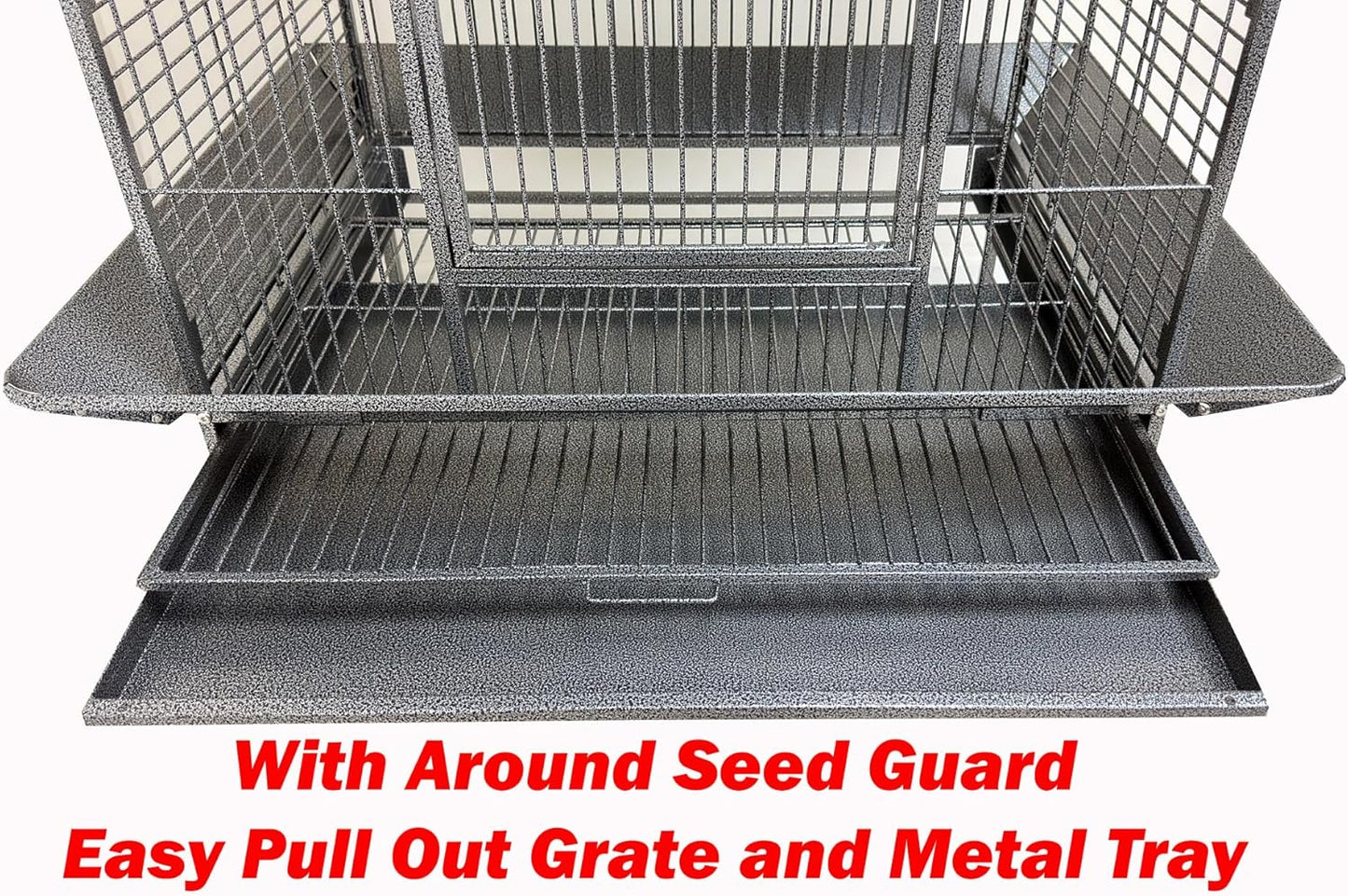 Large Elegant and Durable Wrought Iron Play Ground Perch Stand Top Climbing Ladder Bird Parrot Rolling Metal Cage with Around Seed Guard Storage Shelf On Heavy Duty Lockable Rolling Wheels