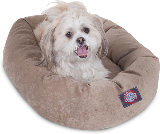 Majestic Pet 24 Inch Micro Velvet Calming Dog Bed Washable 24x19x7 (Inch) – Cozy Soft Round Donut Dog Bed with Spine for Head Support - Pet Bed Small - Pearl - Pet Explorer