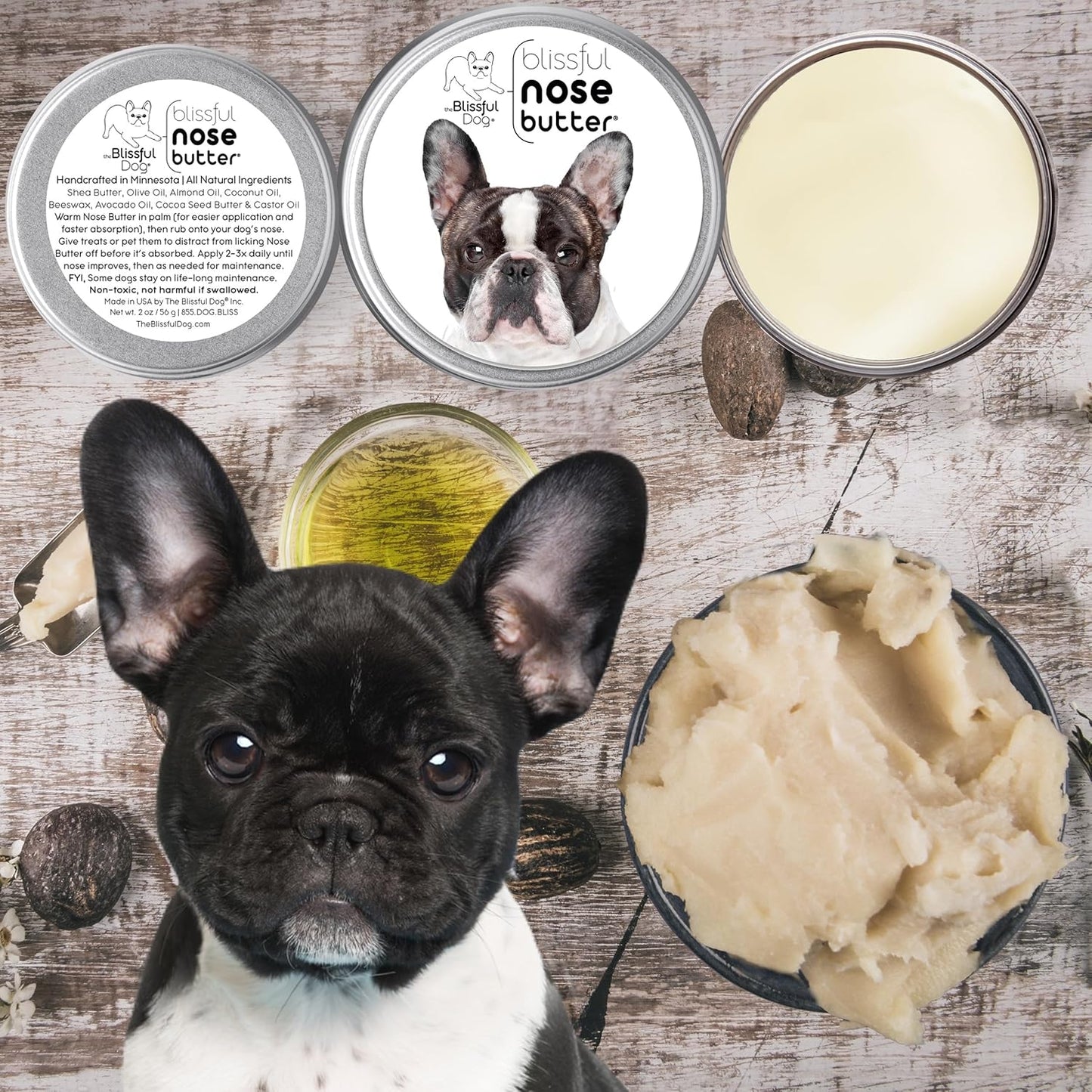 The Blissful Dog Pied French Bulldog Nose Butter, Versatile Dog Nose Balm for Dry Nose, Handcrafted Nose Moisturizer, Easy-to-Apply Dog Essentials, Unscented, 1 oz. - Pet Explorer