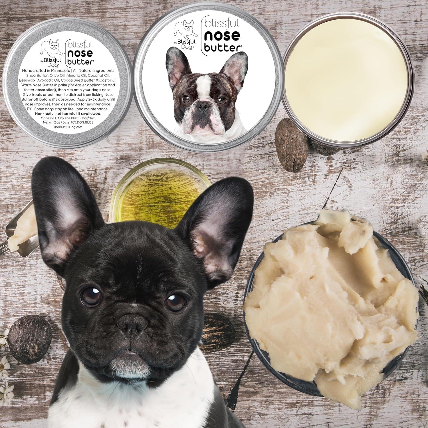 The Blissful Dog Pied French Bulldog Nose Butter, Versatile Dog Nose Balm for Dry Nose, Handcrafted Nose Moisturizer, Easy-to-Apply Dog Essentials, Unscented, 1 oz. - Pet Explorer