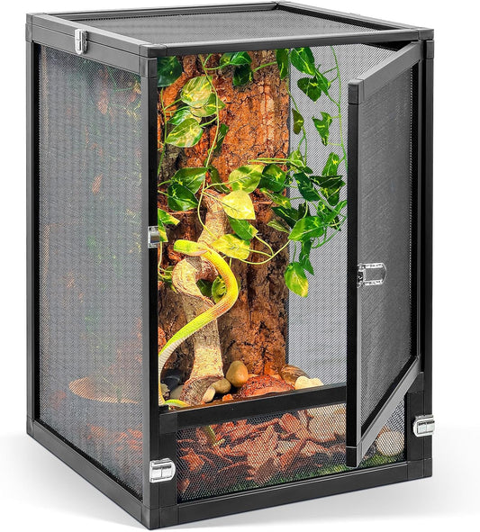 13 Gallon 360° Panoramic Foldable Reptile Terrarium Kit: Crested Gecko Tank and Reptile Cage for Superior Ventilation, Easy Feeding, Sturdiness, and Simple Assembly (Black, 18"x13"x13") - Pet Explorer