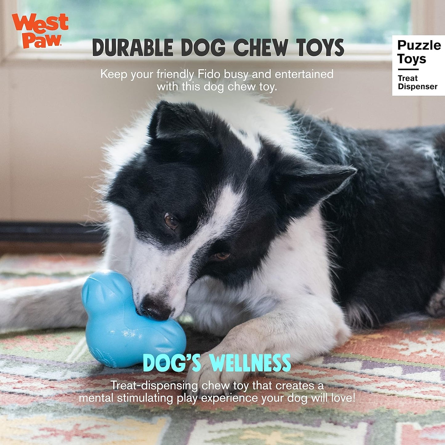 WEST PAW Zogoflex Tux Treat Dispensing Dog Chew Toy – Interactive Chewing Toy for Dogs – Dog Games for Aggressive Chewers, Fetch, Catch – Holds Kibble, Treats, Small 4", Granny Smith
