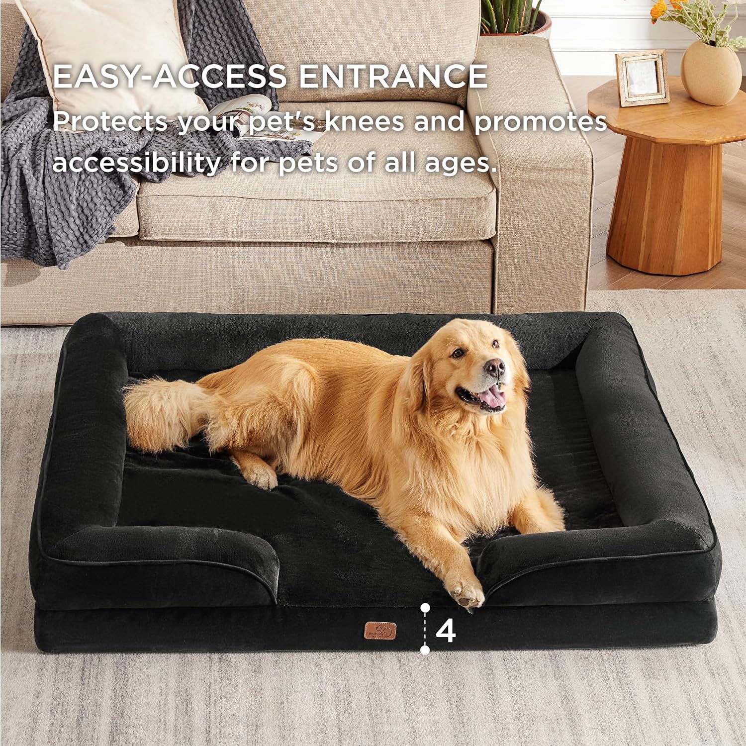 Bedsure XXL Orthopedic Dog Bed for Extra Large Dogs - Washable Giant Dog Cat Bed Waterproof, Comfort Dogs Couch Sofa with Washable Removable Cover, Pet Bed with Nonskid Bottom, Black, 52" - Pet Explorer