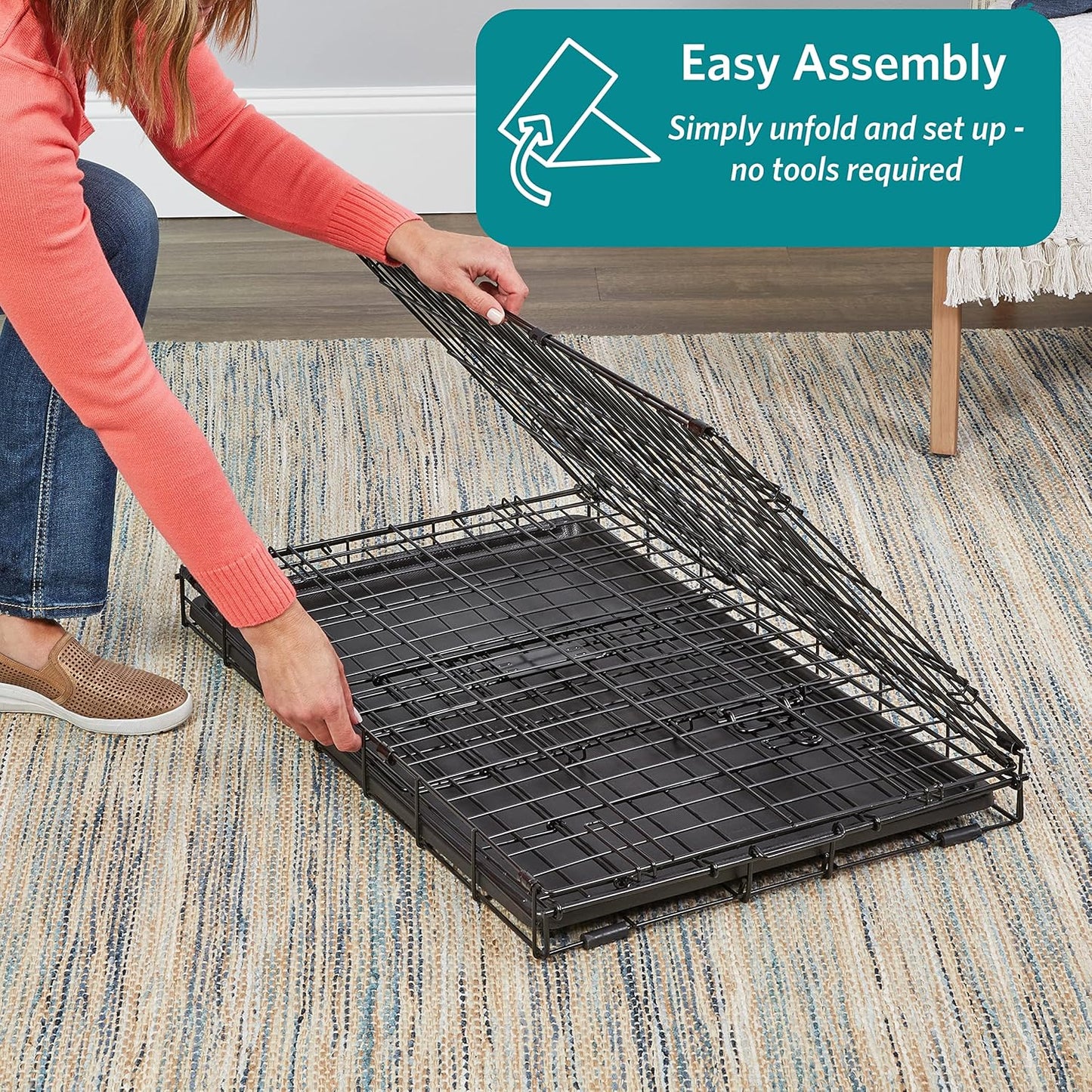 MidWest Homes for Pets 42-Inch Two-Door iCrate Folding Dog Crate with Divider Panel, Leak-Proof Tray & Secure Latches – Metal Wire Kennel for Large Breeds – Portable, Durable & Easy to Assemble