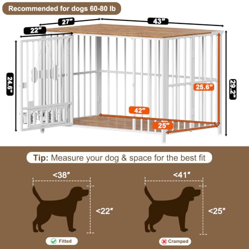 43" Dog Crate Furniture Foldable (White & Beech / 43.0"L x 27.0"W x 29.2"H)