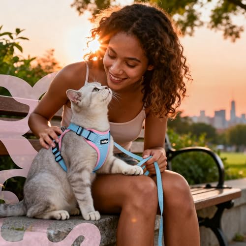 Cat Harness and Leash Set (Xs / Light Blue & Pink)