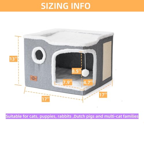 Cat Bed for Indoor Cats (Light Gray / 2 level (17"x17"x13"))