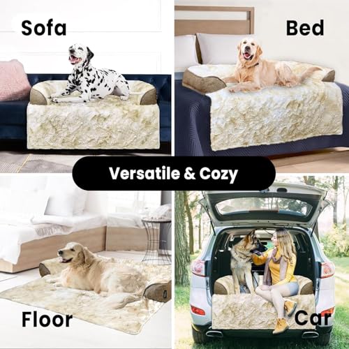 Calming Dog Bed for Couch with Tie (Tie-Dry Khaki / 41"L x 37"W x 5"Th)