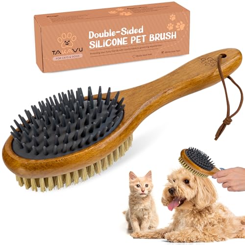 Short Hair Dog & Cat Deshedding Brush (White Boar Bristle & Silicone Brush)