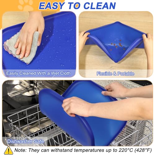 Waterproof Silicone Pet Food Mat with Raised Edge for Dog & Cat (Navy Blue / 24"L x 16"W)