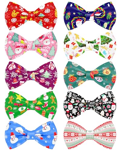 10 Pack Dog Bowties Christmas for Small Dogs Sliding on Collar (S/M)