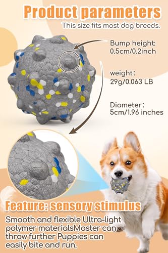 1.96'' Dog Balls for Dogs Aggressive Chewers Indestructible Tennis Durable Bouncy Interactive Dog Toy Balls for Fetch Game Floating Training (Grey-Small)