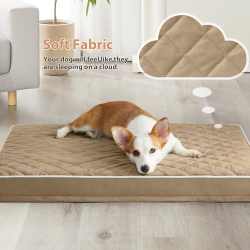 Orthopedic Waterproof Large Dog Bed for Crate Cozy Sleep (brown / 35"L x 22"W x 3"Th)